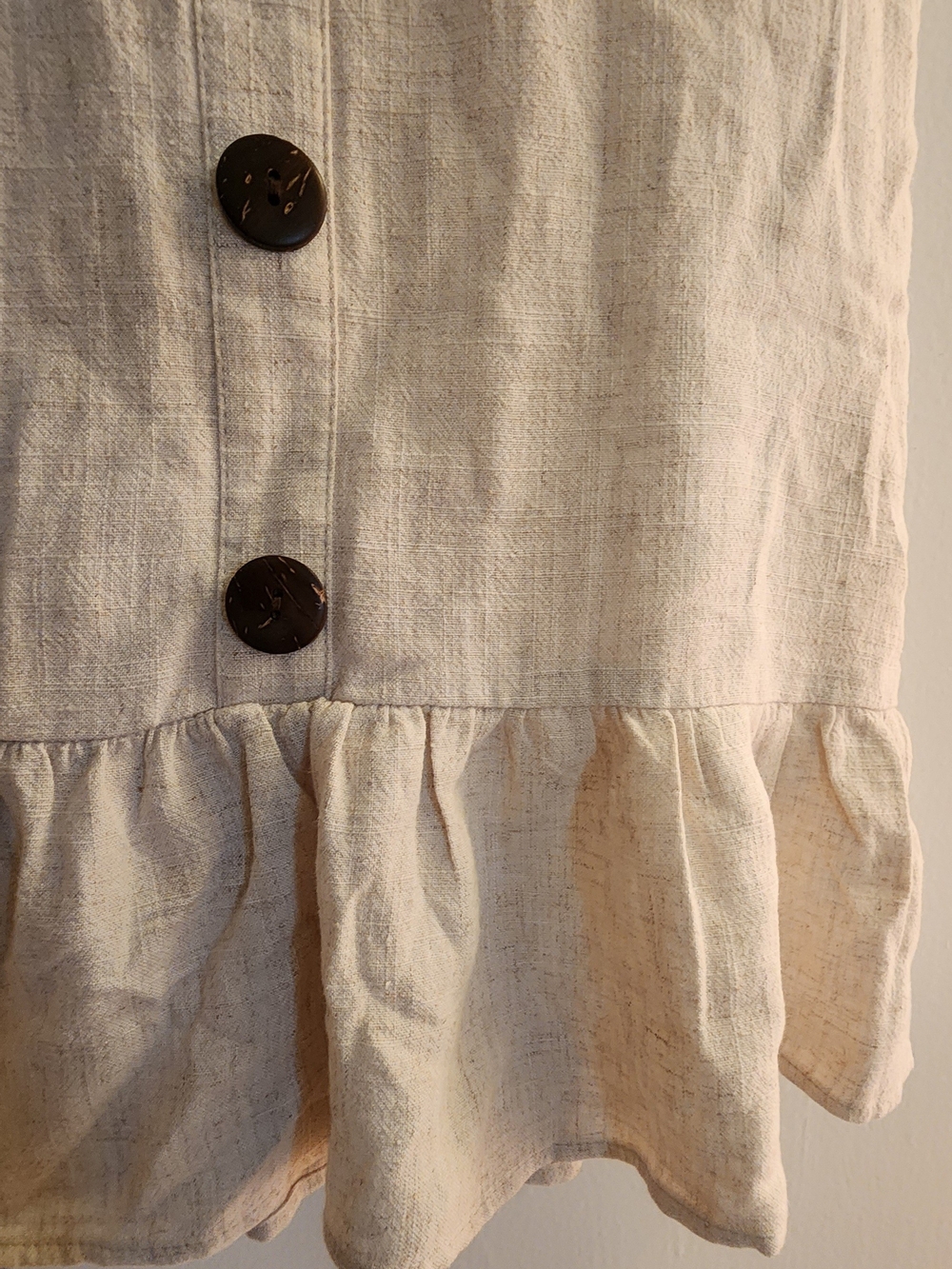 Monteau Sleeveless Linen Button-Front Dress in Cream with Brown Buttons - Picture 6 of 6